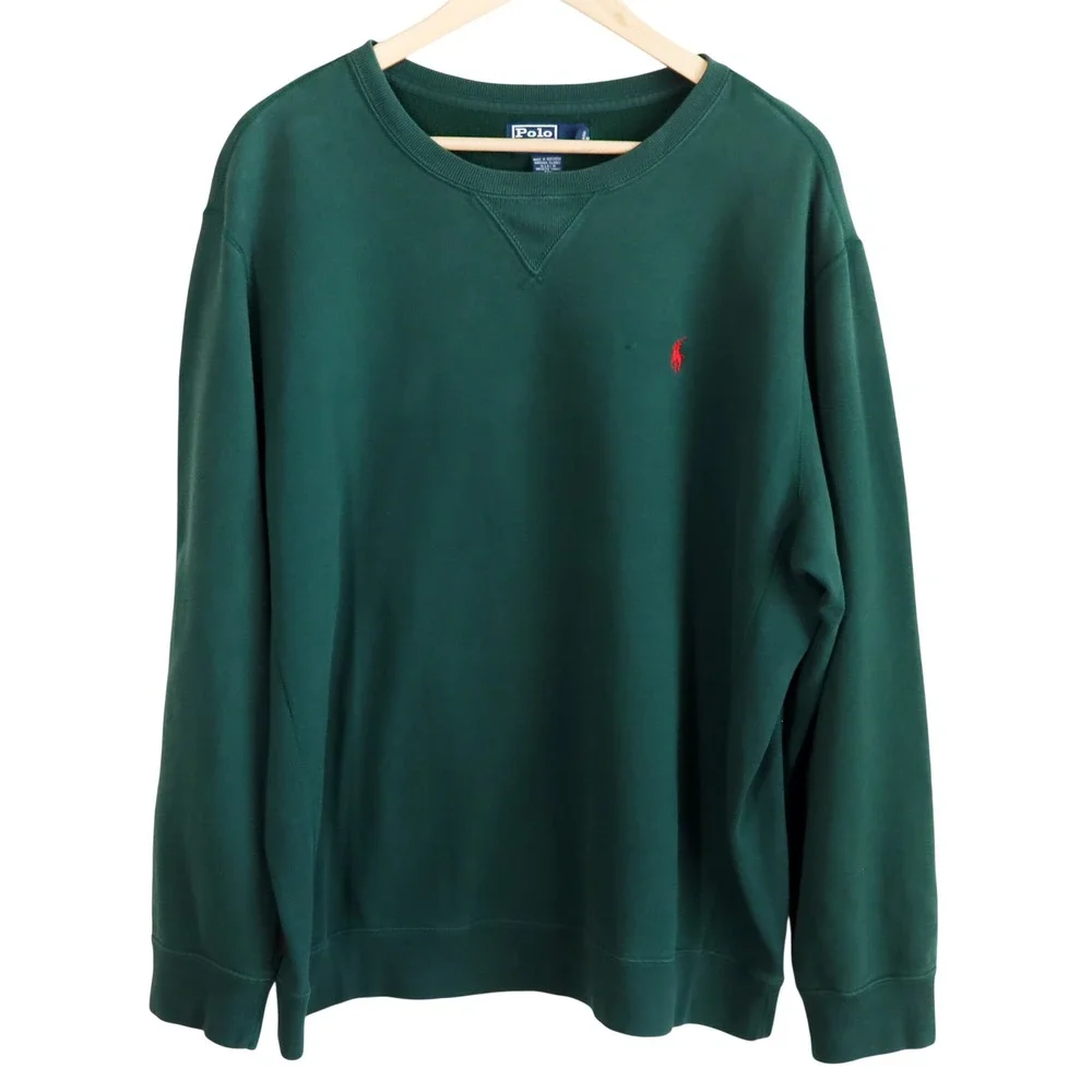Vintage Polo Ralph Lauren V‎ Sweatshirt Green Red Pony Crewneck Pullover XL USA